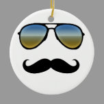 Funny Retro Sunglasses with Moustache Ceramic Ornament