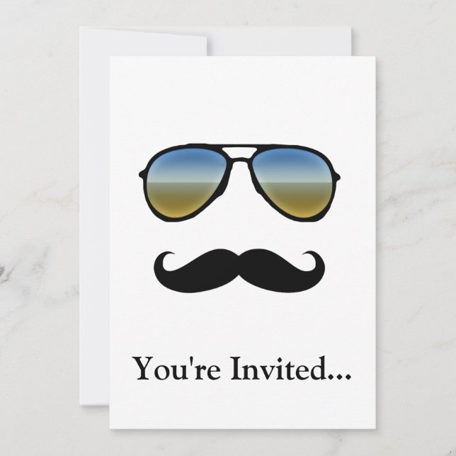 Funny Retro Sunglasses with Moustache Invitation (Front)