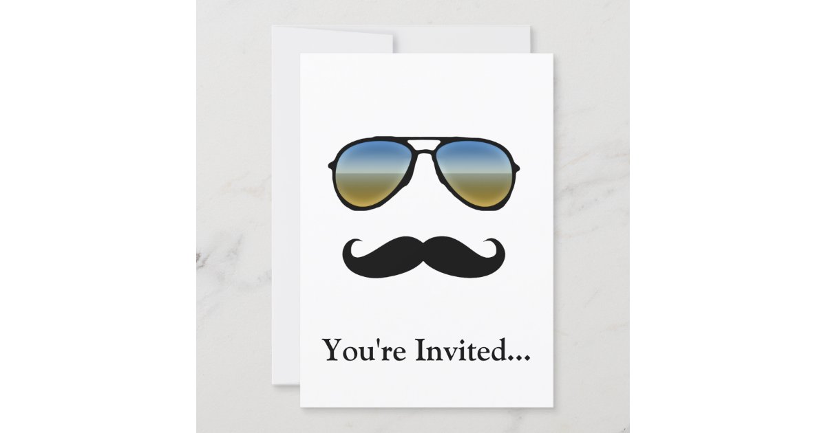 Funny Retro Sunglasses with Moustache Invitation Zazzle