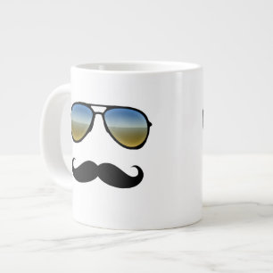 Funny Retro Sunglasses with Moustache Large Coffee Mug