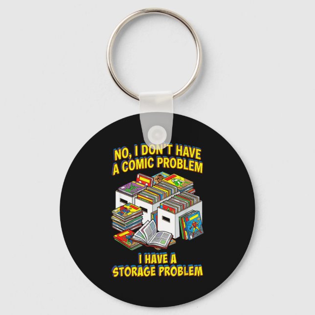 Funny retro superhero nerd geek reader comic book keychain (Front)