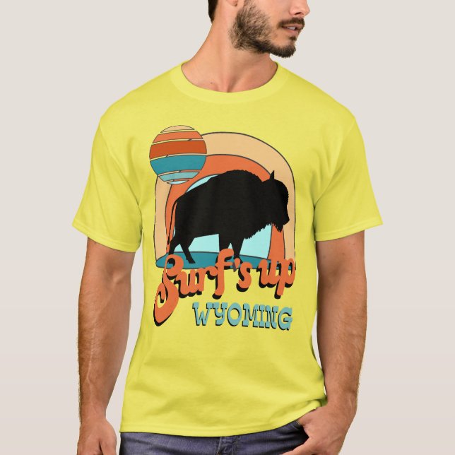 Funny retro surfs up surfing buffalo Wyoming T-Shirt (Front)