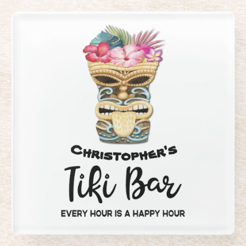 Funny Retro Tiki Bar Party Glass Coaster