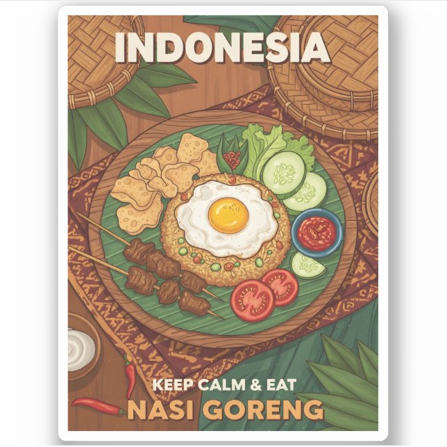 Funny Retro Travel Indonesia Nasi Goreng Food Sticker (Front)
