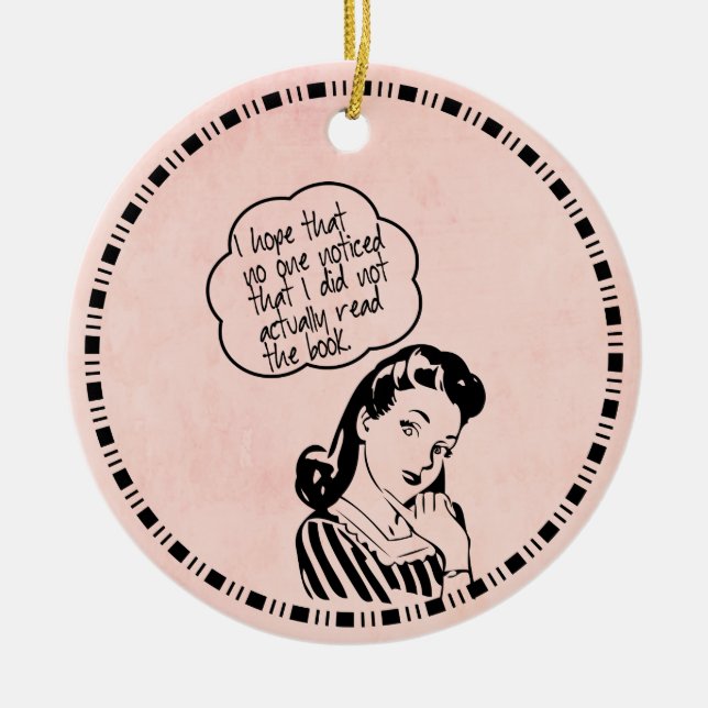 Funny Retro Vintage Book Club Ceramic Ornament (Front)