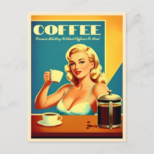 Funny Retro Vintage Coffee Caffeine Humor Postcard