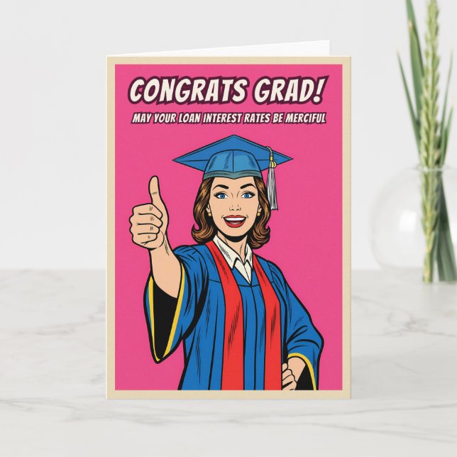 Funny Retro Vintage College Graduation Pop Art Card (Front)