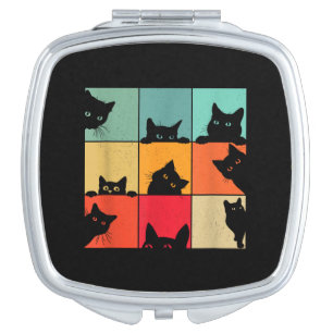 Funny Retro Vintage Curious Black Cat for Cats Lov Compact Mirror