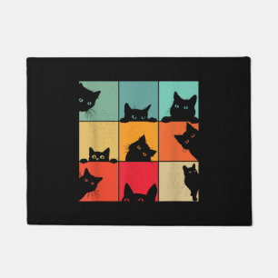 Funny Retro Vintage Curious Black Cat for Cats Lov Doormat