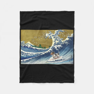 Funny Retro Vintage Surfing A Wave Pield Dachshund Fleece Blanket