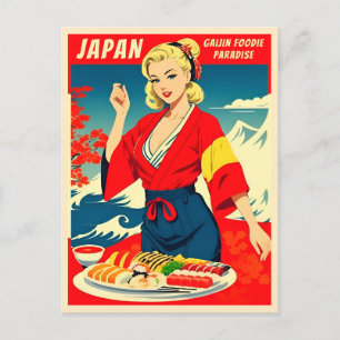 Funny Retro Vintage Travel Japan Sushi Humor Postcard