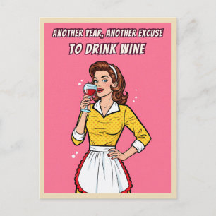 Funny Retro Vintage Wine Humor Pink Pop Art Postcard