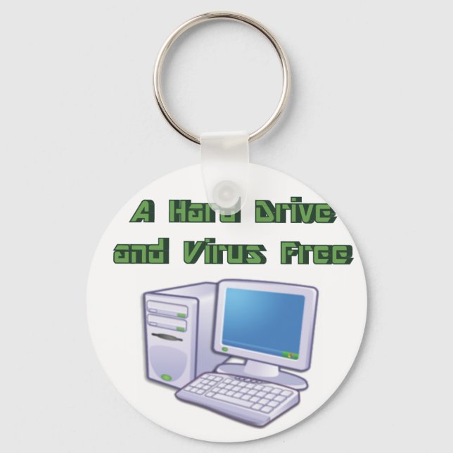 Funny Retro Virus Free Computer Geek Nerd Keychain (Front)