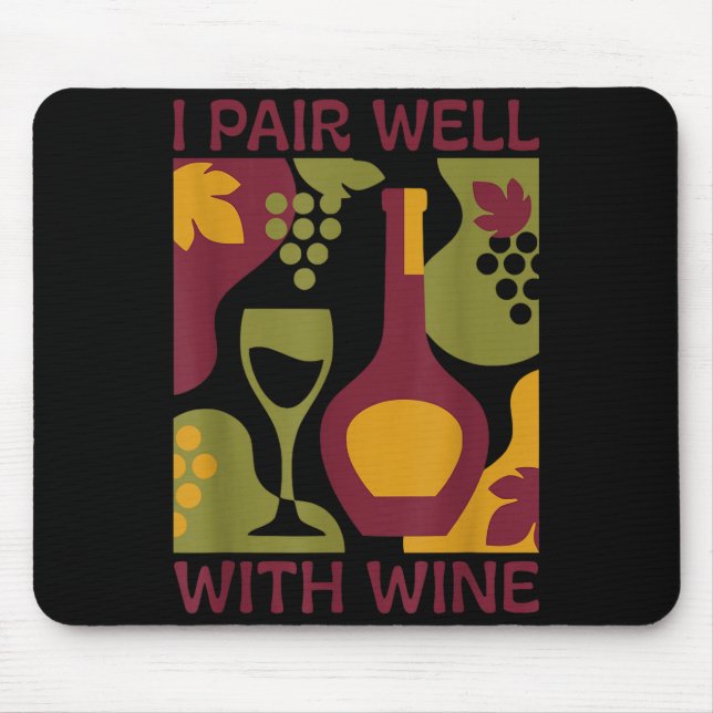 Funny retro wine abstract mid-century pair with mouse pad (Front)