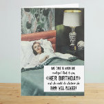 Funny retro woman birthday card<br><div class="desc">Funny birthday card shows a retro woman waking up in her bedroom and realizing that it's her birthday. The text reads: And that is when she realized that it was her birthday and she could do whatever she dam* well pleased! A little vintage, a little snarky and a lot of...</div>