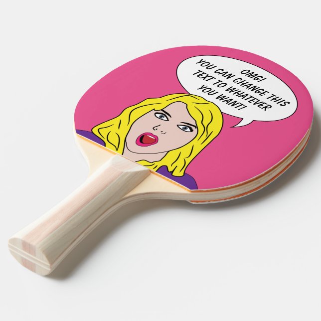 FUNNY RETRO WOMAN custom ping pong paddle (Front Angle)