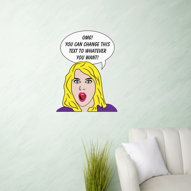 FUNNY RETRO WOMAN custom text Wall Decal (Living Room)