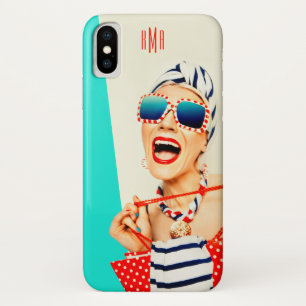 Funny Retro Woman in Sunglasses with Monogram iPhone X Case
