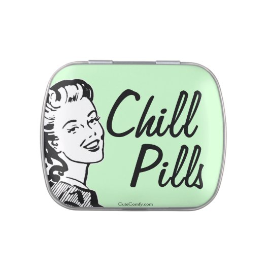 Funny Retro Woman Mint Chill Pills Jelly Belly Tin (Top)