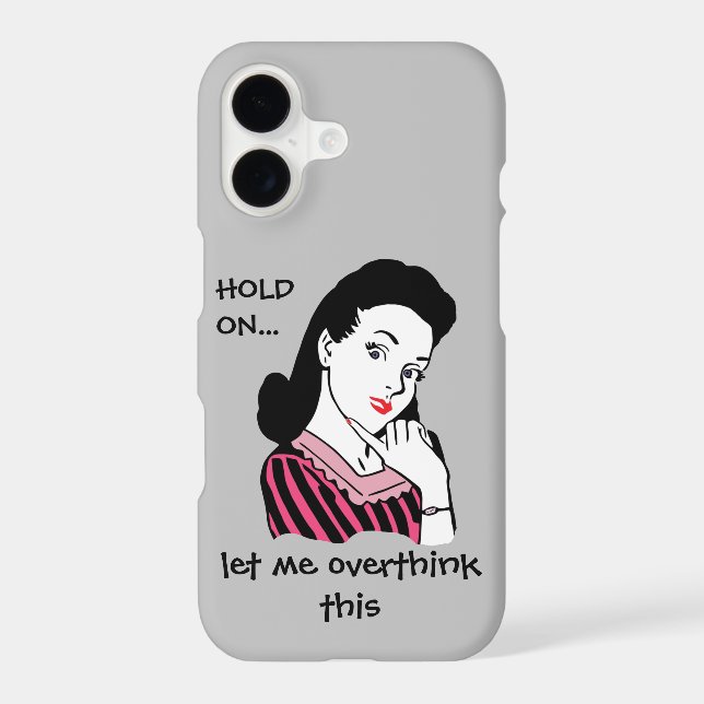 Funny Retro Woman Overthinking This iPhone Case (Back)