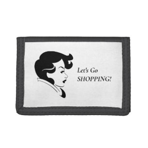 Funny Retro Women Let's Go Shopping Quote Black Tri-fold Wallet