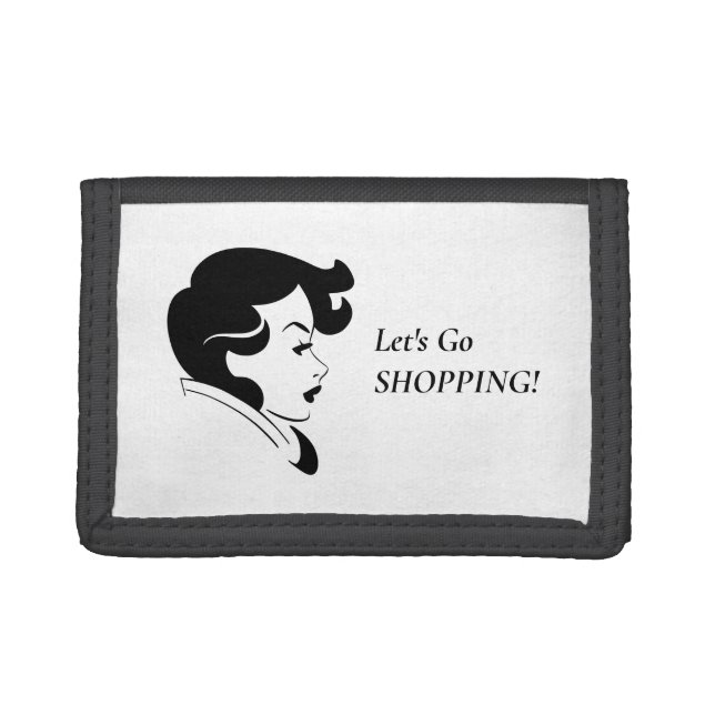 Funny Retro Women Let's Go Shopping Quote Black Trifold Wallet (Front)