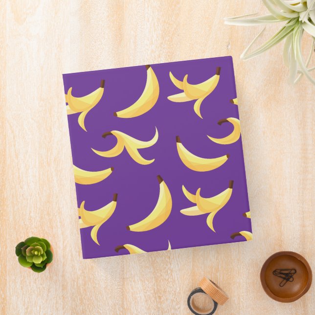 Funny Retro Yellow Banana Pattern Party Editable 3 Ring Binder (In Situ)
