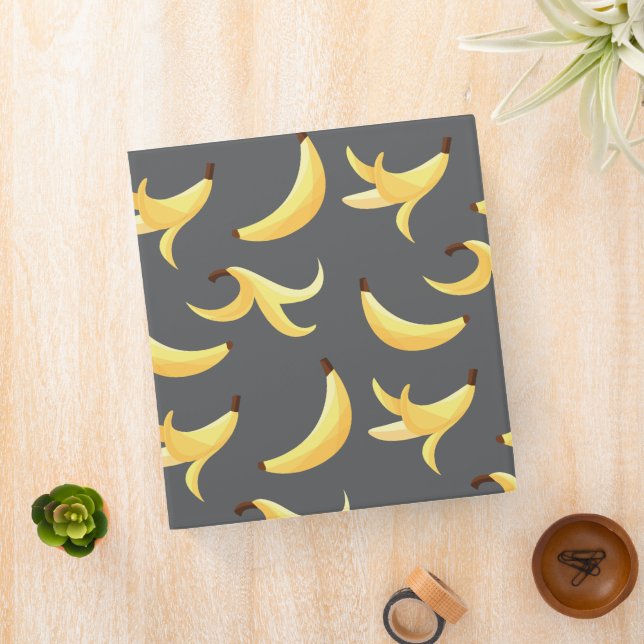 Funny Retro Yellow Banana Pattern Party Editable 3 Ring Binder (In Situ)