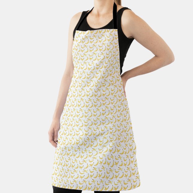 Funny Retro Yellow Banana Pattern Party Editable Apron (Insitu)
