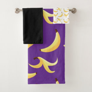 Funny Retro Yellow Banana Pattern Party Editable Bath Towel Set
