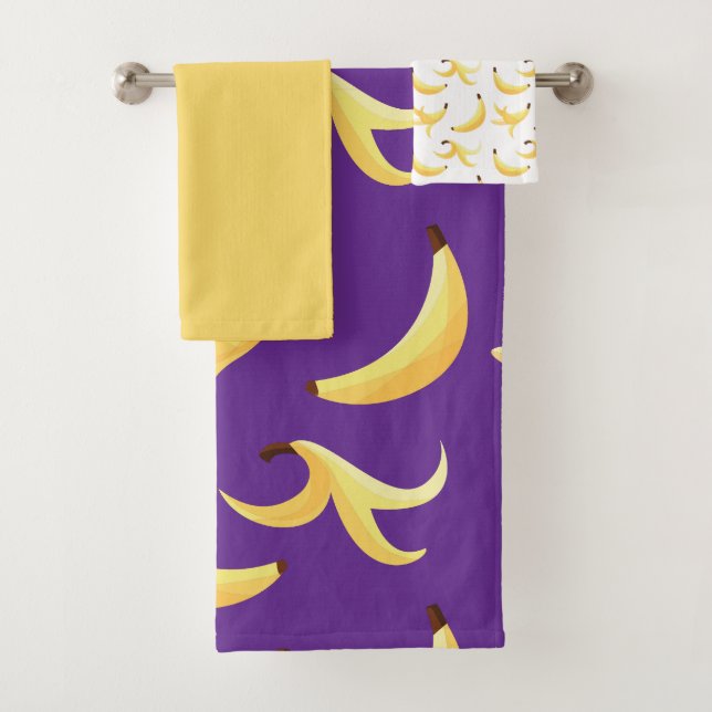 Funny Retro Yellow Banana Pattern Party Editable Bath Towel Set (Insitu)