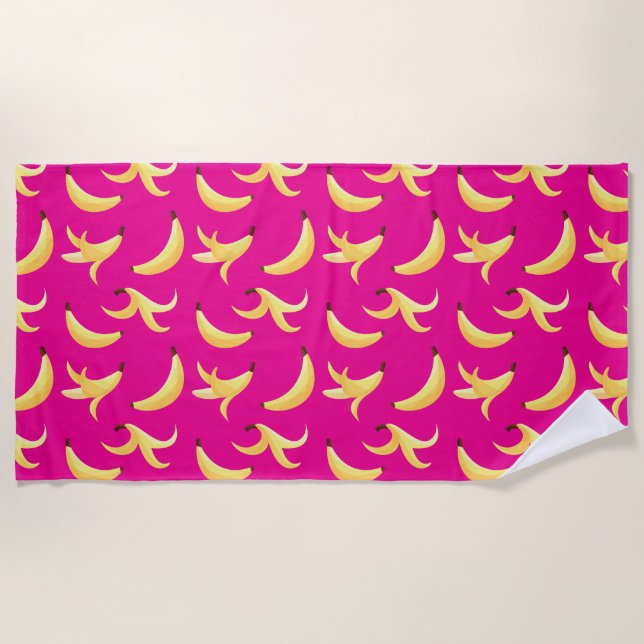 Funny Retro Yellow Banana Pattern Party Editable Beach Towel (Front)