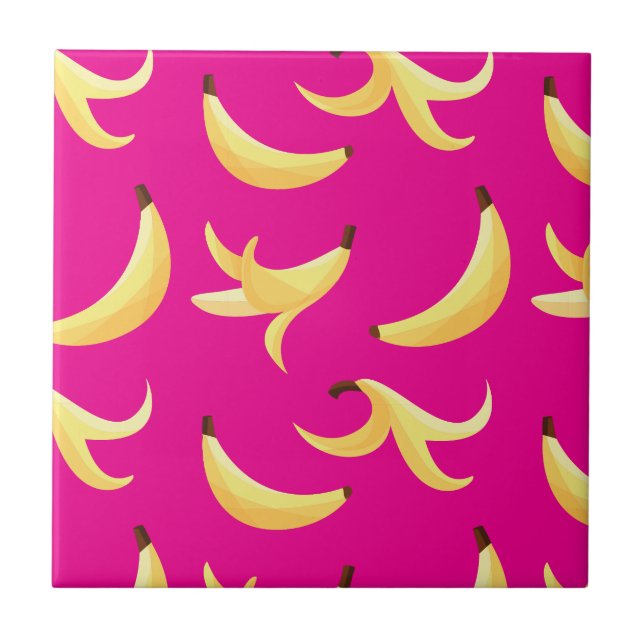 Funny Retro Yellow Banana Pattern Party Editable Ceramic Tile (Front)
