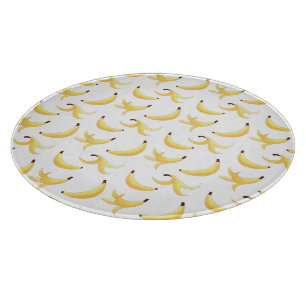 Funny Retro Yellow Banana Pattern Party Editable Cutting Board