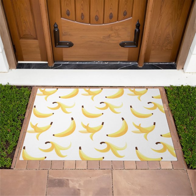Funny Retro Yellow Banana Pattern Party Editable Doormat (Outdoor)