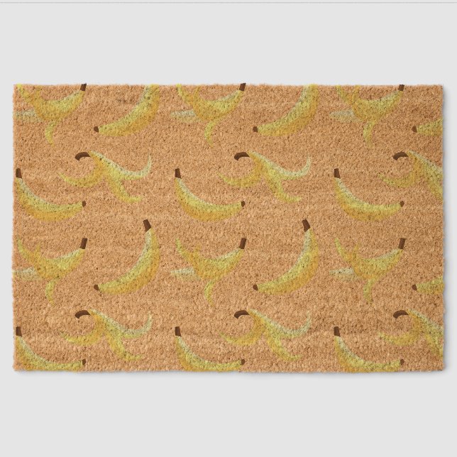 Funny Retro Yellow Banana Pattern Party Editable Fiber Doormat (Front)