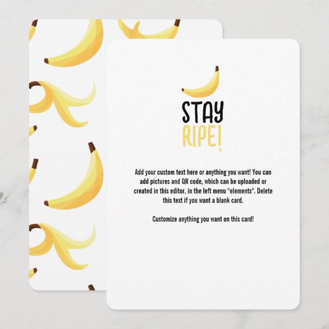 Funny Retro Yellow Banana Pattern Party Editable Holiday Card (Front/Back)