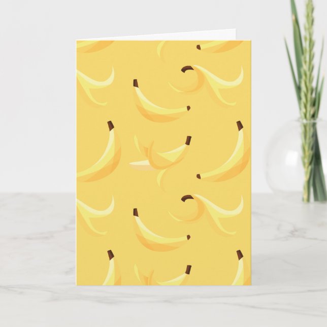 Funny Retro Yellow Banana Pattern Party Editable Holiday Card (Front)