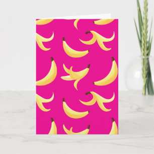 Funny Retro Yellow Banana Pattern Party Editable Holiday Card