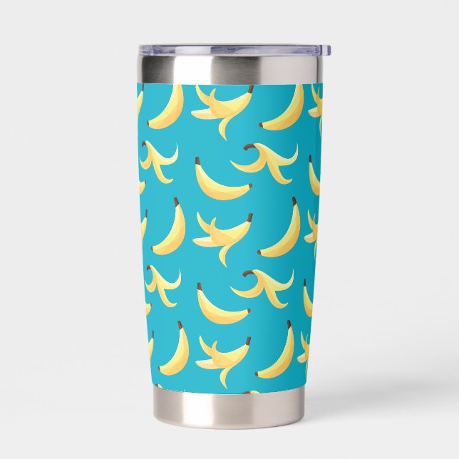Funny Retro Yellow Banana Pattern Party Editable Insulated Tumbler (Left)