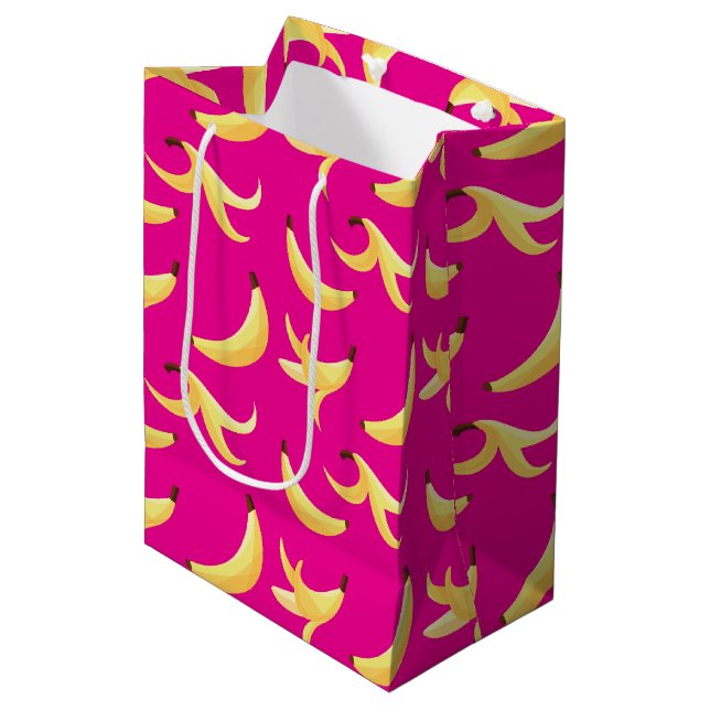 Funny Retro Yellow Banana Pattern Party Editable Medium Gift Bag (Front Angled)