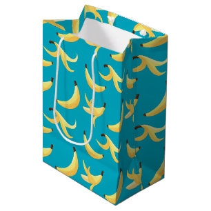 Funny Retro Yellow Banana Pattern Party Editable Medium Gift Bag