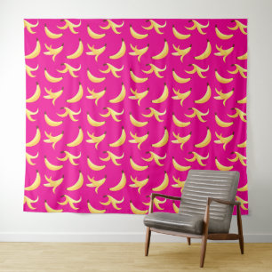 Funny Retro Yellow Banana Pattern Party Editable Tapestry