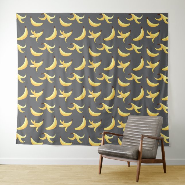 Funny Retro Yellow Banana Pattern Party Editable Tapestry (In Situ (Horizontal))