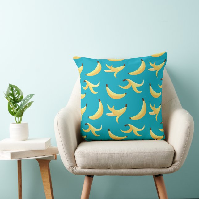 Funny Retro Yellow Banana Pattern Party Editable Throw Pillow (Chair)