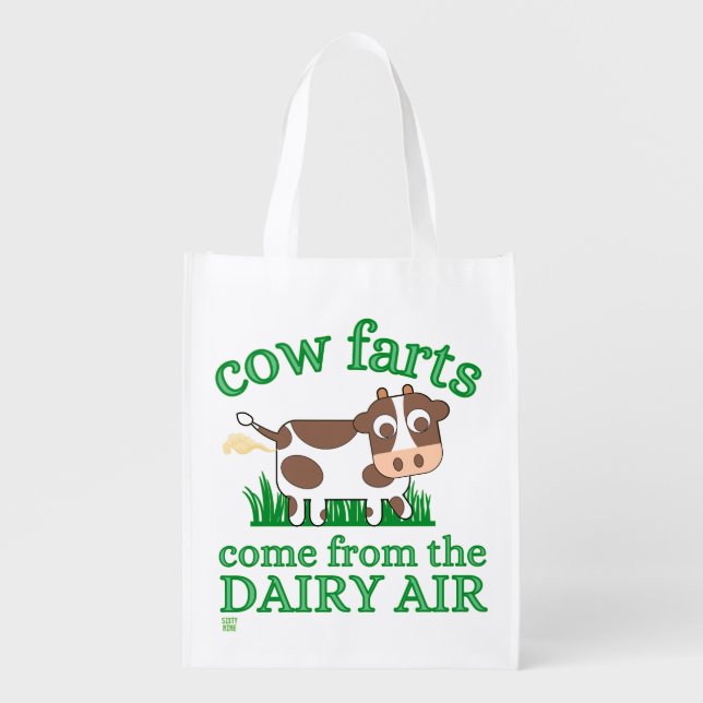 funny reusable grocery bag  "COW FARTS..." (Front)