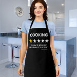 Funny Review | Cooking Would Not Recommend Apron<br><div class="desc">Funny kitchen apron featuring the word "COOKING",  with 1 out of 5 stars,  a bad review saying "overrated,  would not recommend it to anyone",  and their name.</div>