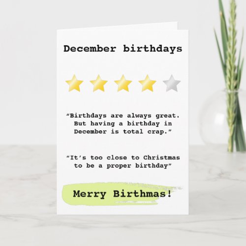 Funny review quote birthmas pun December birthday Card