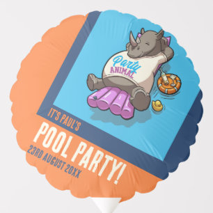 Funny Rhino Add Your Text Pool Party Cartoon Balloon
