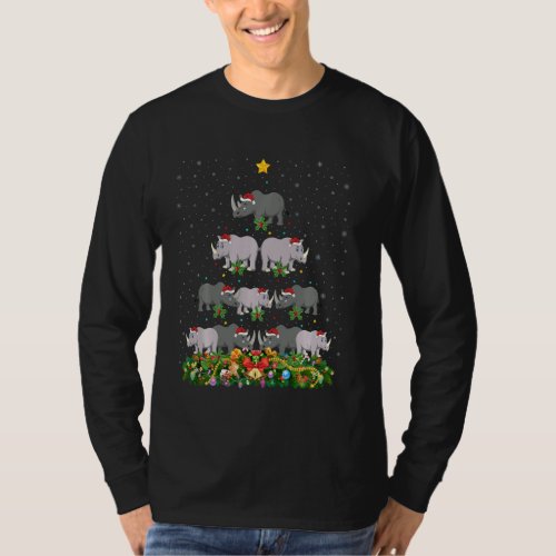 Funny Rhino Animal Lover Santa Rhino Christmas Tre T_Shirt